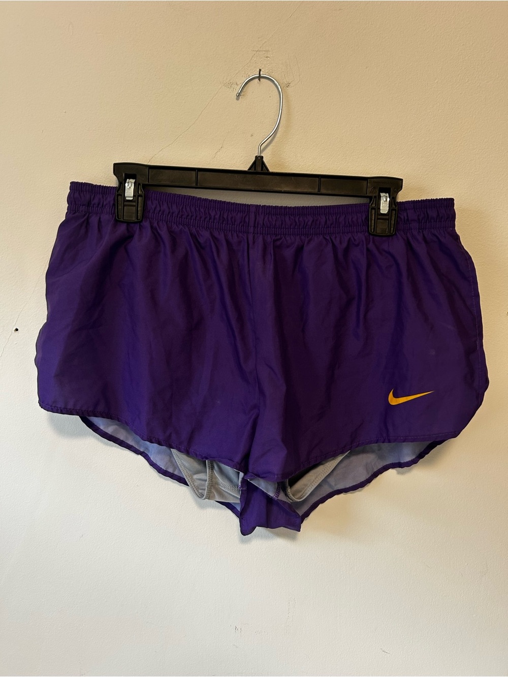 Nike Purple Running Shorts with Yellow Swoosh